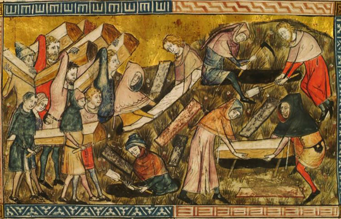 Medieval depiction of the Bubonic plague.